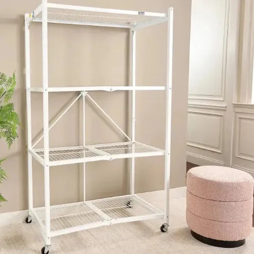 HeritageHome Foldable 4-Tier Rolling Storage Rack, Heavy-Duty Steel Shelving Unit with Wheels